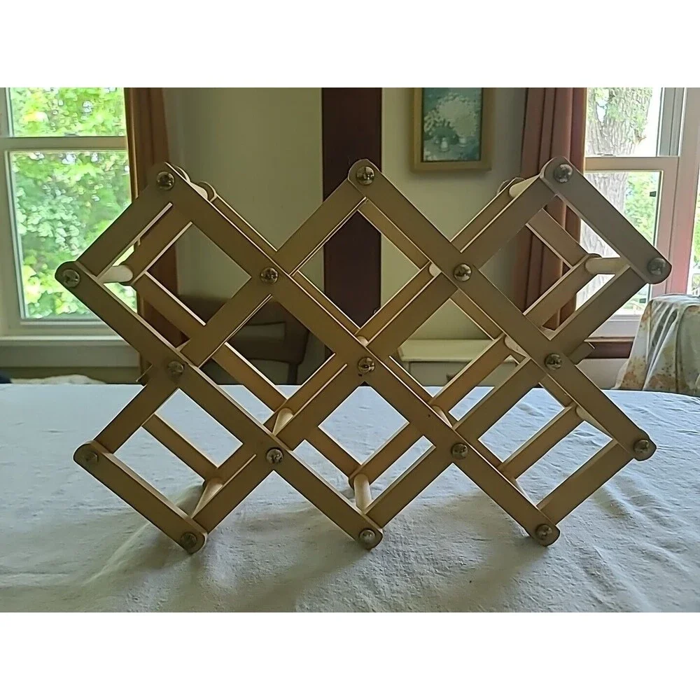 Vintage Blonde Wooden Folding Accordion Wine Rack